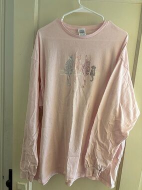 Delta Pink Tee with Multicolor Cat Silhouettes